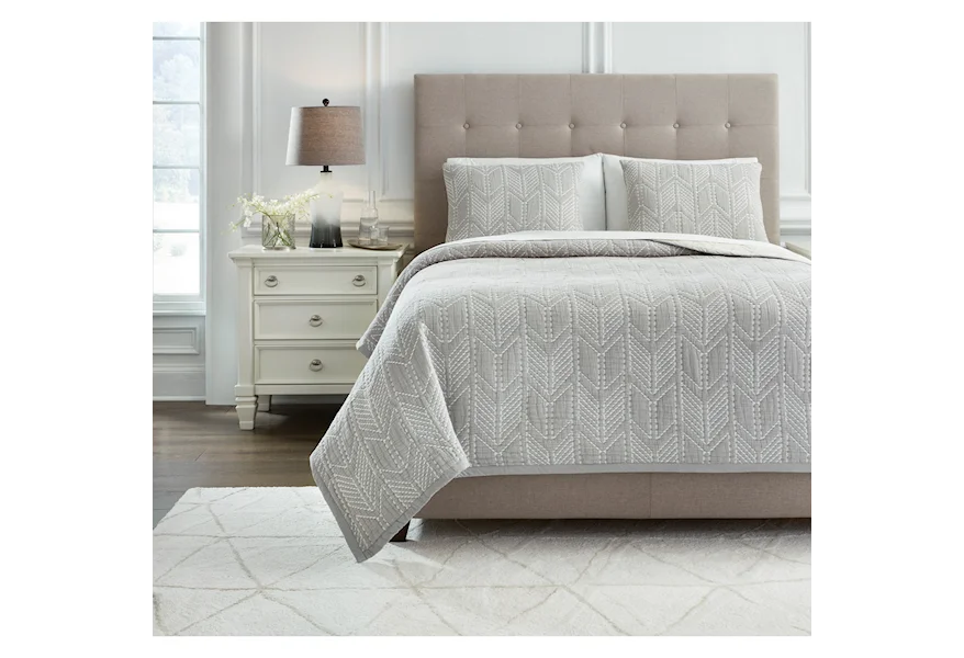 Bedding Sets Queen Jaxine Gray/White/Cream Coverlet Set by Signature Design by Ashley at Esprit Decor Home Furnishings